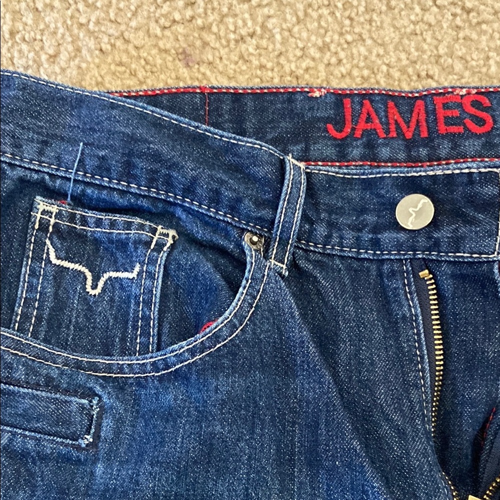 Blue Denim Jeans with Red Stitching